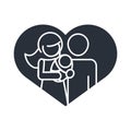 Parents with baby in love heart realtionship together family day, icon in silhouette style Royalty Free Stock Photo