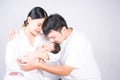 Parents carrying baby. portrait of young family with little son. selective focus of of happy young father kiss mother and hugging Royalty Free Stock Photo