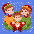 parents child with cat family christmas scene vector design