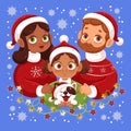 parents child with dog family christmas scene vector design