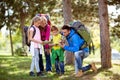 Parents and child hiking