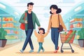 Parents child shopping illustration. Generate Ai