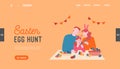 Parents and Child Spare Time Website Landing Page. Happy Family Prepare for Easter. Mother, Father and Daughter