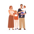 Parents and children. Happy family portrait. Mom, dad and kids. Mother, daughter, father holding toddler son. Wife