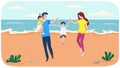 Parents and children playing with each other near ocean bank. Joint pastime at summer resort Royalty Free Stock Photo