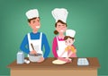 Parents and children preparing a festive cake at the kitchen. family ties vector illustration