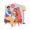 Parents Comforting Daughter Supporting and Talking of Problem Sitting on Sofa Vector Illustration