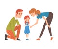 Parents Comforting Their Daughter, Mother and Father Caring for Child, Happy Family Relationship Vector Illustration