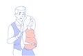 Parents couple expecting baby man embracing pregnant woman standing together sketch doodle horizontal