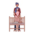 Parents couple with little baby in cradle Royalty Free Stock Photo