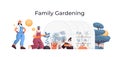 parents and daughter taking care of plants family working together in greenhouse gardening concept