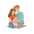 Parents embracing their daughter, mother and father hugging child, happy family concept vector Illustration on a white