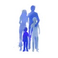 Parents having good time with their child. Happy family walking together isolated on white background. Watercolor style. Vector