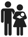 Parents hold newborn black icon. Man and woman with baby