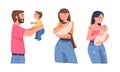Parents hugging small babies set. Happy parenthood concept cartoon vector illustration