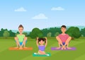 Parents with kid does yoga various exercises. Family yoga vector illustration.