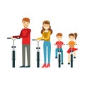 Parents And Kids With Bicycles In Park, Happy Family Having Good Time Together Illustration Royalty Free Stock Photo