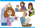 Parents and kids cartoon set