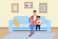 Parents and kids. Father reading book to son. Happy people sitting on couch in living room. Family leisure. Dad spending Royalty Free Stock Photo