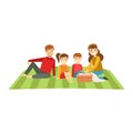 Parents And Kids Having Picnic, Happy Family Having Good Time Together Illustration Royalty Free Stock Photo