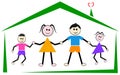 Parents kids at home for happy family