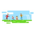Parents And Kids Playing Football, Happy Family Having Good Time Together Illustration Royalty Free Stock Photo