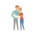 Parents with newborn baby, mother and father hugging their kid, happy family concept vector Illustration on a white Royalty Free Stock Photo