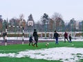 Parents are playing football soccer with their children Royalty Free Stock Photo