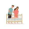 Parents put their baby to baby crib