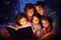 Parents is reading a bedtime story to their children Royalty Free Stock Photo