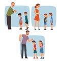 Parents Scolding Naughty Boys Set, Adult People Chastening Children for Bad Behavior Vector Illustration Royalty Free Stock Photo