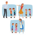 Parents Scolding Naughty Boys Set, Mothers and Fathers Chastening Children for Bad Behavior Vector Illustration Royalty Free Stock Photo