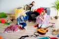 Parents sleeping in a middle of a mess Royalty Free Stock Photo