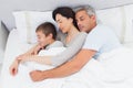 Parents sleeping with their son in bed