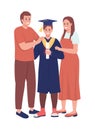 Parents and son alumnus semi flat color vector characters