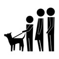 Parents with son and dog mascot silhouette isolated icon