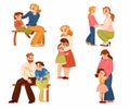 Parents Supporting Children Soothing and Talking to Them Vector Set