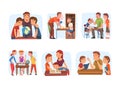 Parents Teaching Their Children at Home Doing Homework Vector Set Royalty Free Stock Photo