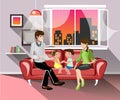Parents and their children in living room
