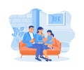 The parents and their little daughter are sitting together on the living room sofa. Royalty Free Stock Photo