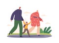 Parents Walk Alongside Their School-aged Son. Characters Fostering A Sense Of Guidance And Support, Vector Illustration