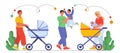 Parents walk with kids vector concept