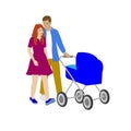 Parents walk with a pram