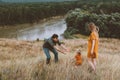 Parents walking with child outdoor family vacation mother and father with baby Royalty Free Stock Photo