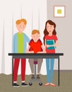 Parents watching, encouraging son for doing hometask. Mom and dad helping schoolboy with studying Royalty Free Stock Photo