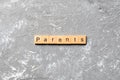 Parents word written on wood block. Parents text on cement table for your desing, concept Royalty Free Stock Photo