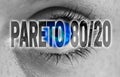 Pareto 80/20 eye looks at viewer concept background