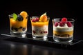 Parfait Dessert, Fruit Yogurt Breakfast in Glass, Sweet Cream Parfait, Abstract Generative AI Illustration