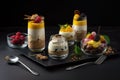 Parfait Dessert, Fruit Yogurt Breakfast in Glass, Sweet Cream Parfait, Abstract Generative AI Illustration
