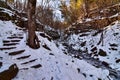 Parfreys Glen State Natural Area in Winter rock stairway into the canyon Royalty Free Stock Photo